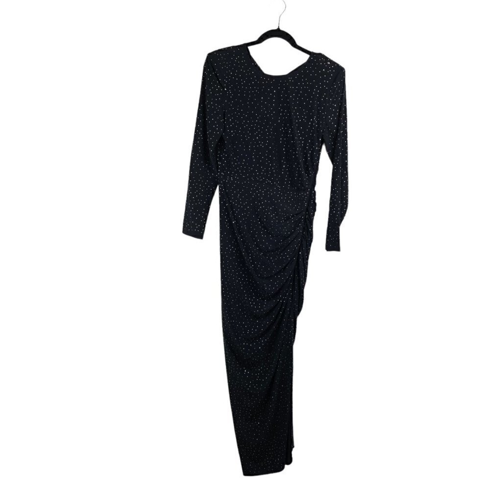 Veronica Beard Amara Ruched Silk Long-Sleeve Embellished Dress Black Size 2 - Picture 3 of 14